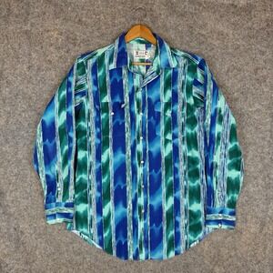 H Bar C Pearl Snap Shirt Mens 15.5 35 Blue Colorful Abstract Western Rodeo